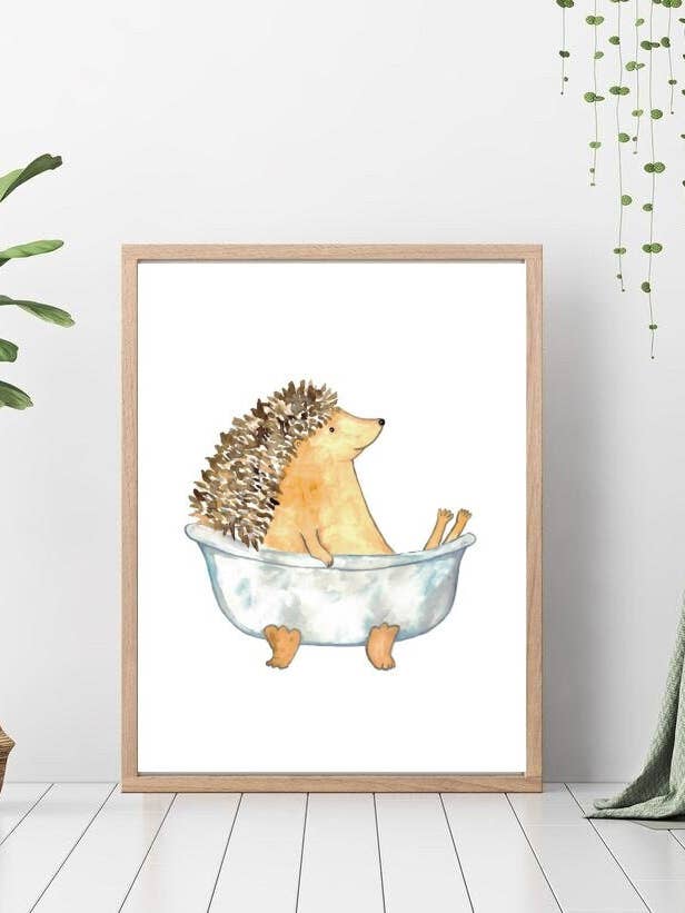 Impression de peinture à l'aquarelle de bain hérisson pour la vente par Goodfairyart