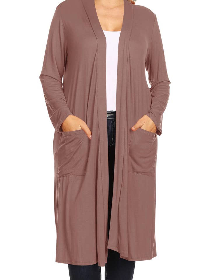 Dames plus size casual midi-vest met lange mouwen voor wholesale door MOA COLLECTION