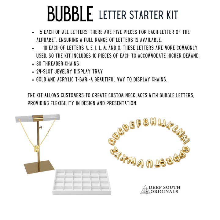Deep South Originals Inc. - Wholesale Pendant/Charm Necklace - Bubble Letter Necklace Bar Kit ~ Deep South