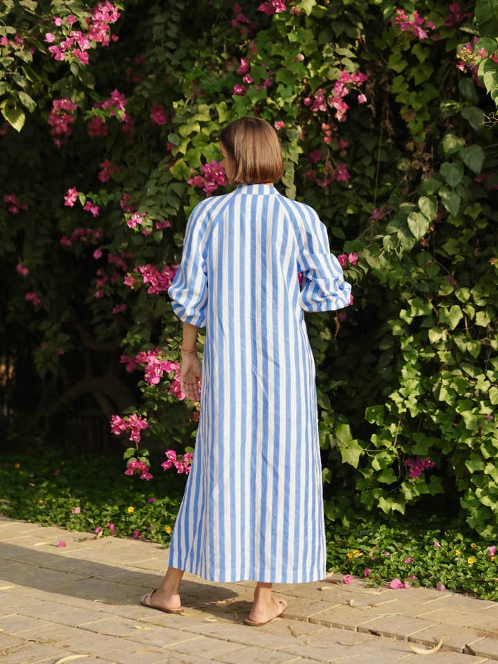 Maison Marigold - Wholesale Kaftan - Women's - Positano Kaftan in Blue Cabana Stripe1