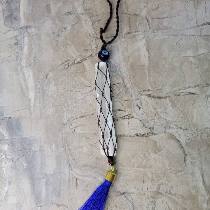Evil eye bead selenite wand Wall hanging, Handmade car Hanging for wholesale by My Magic Place Shop