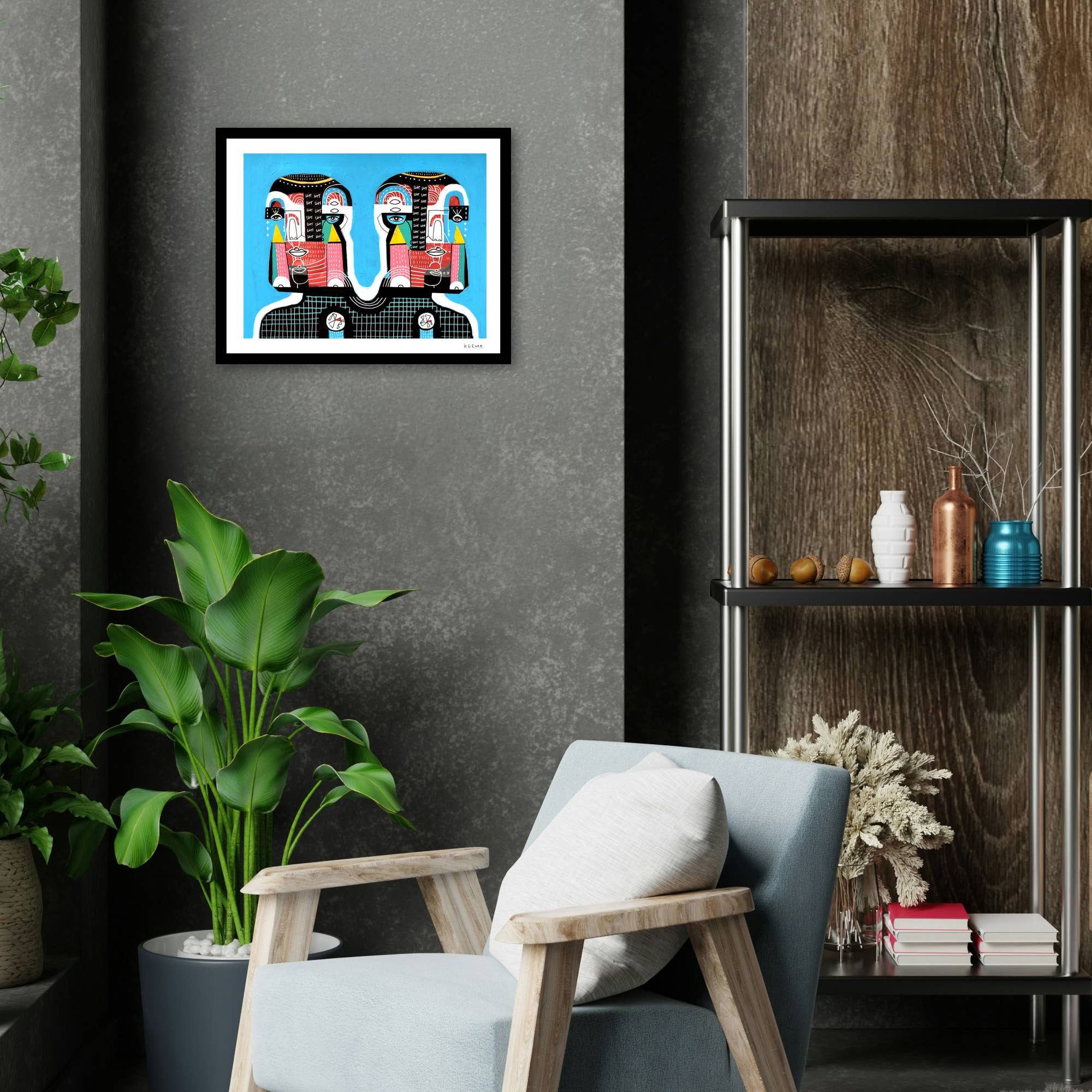Keemo Gallery - Wholesale Art Print - Love Colorful Modern Art Print Lover Couple Blue Friend7