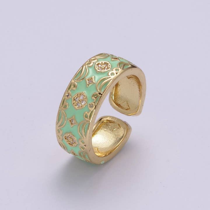 Aim Eternal - Wholesale Band/Stacked Ring - Vintage Enamel Victorian Ring in Black White Green Pink U-186~ U-1878