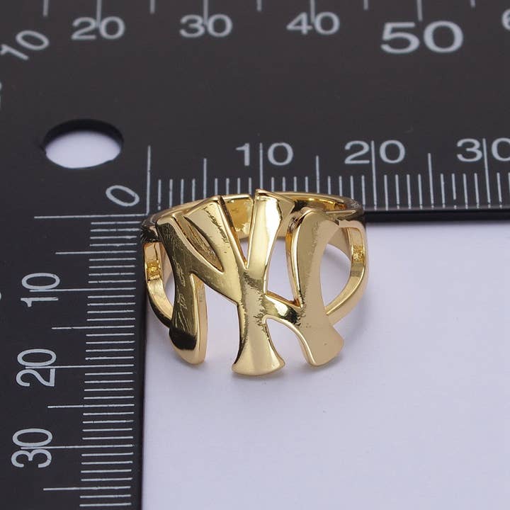 Aim Eternal - Wholesale Band/Stacked Ring - Gold New York NY Yankees Baseball Statement Ring | R032