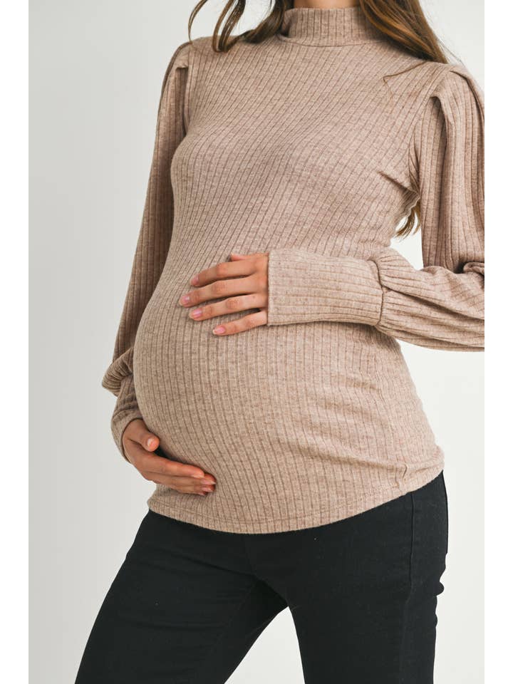 Hello Miz - Wholesale Top - Maternity - Ribbed Mock Neck Puff Sleeve Maternity Top9