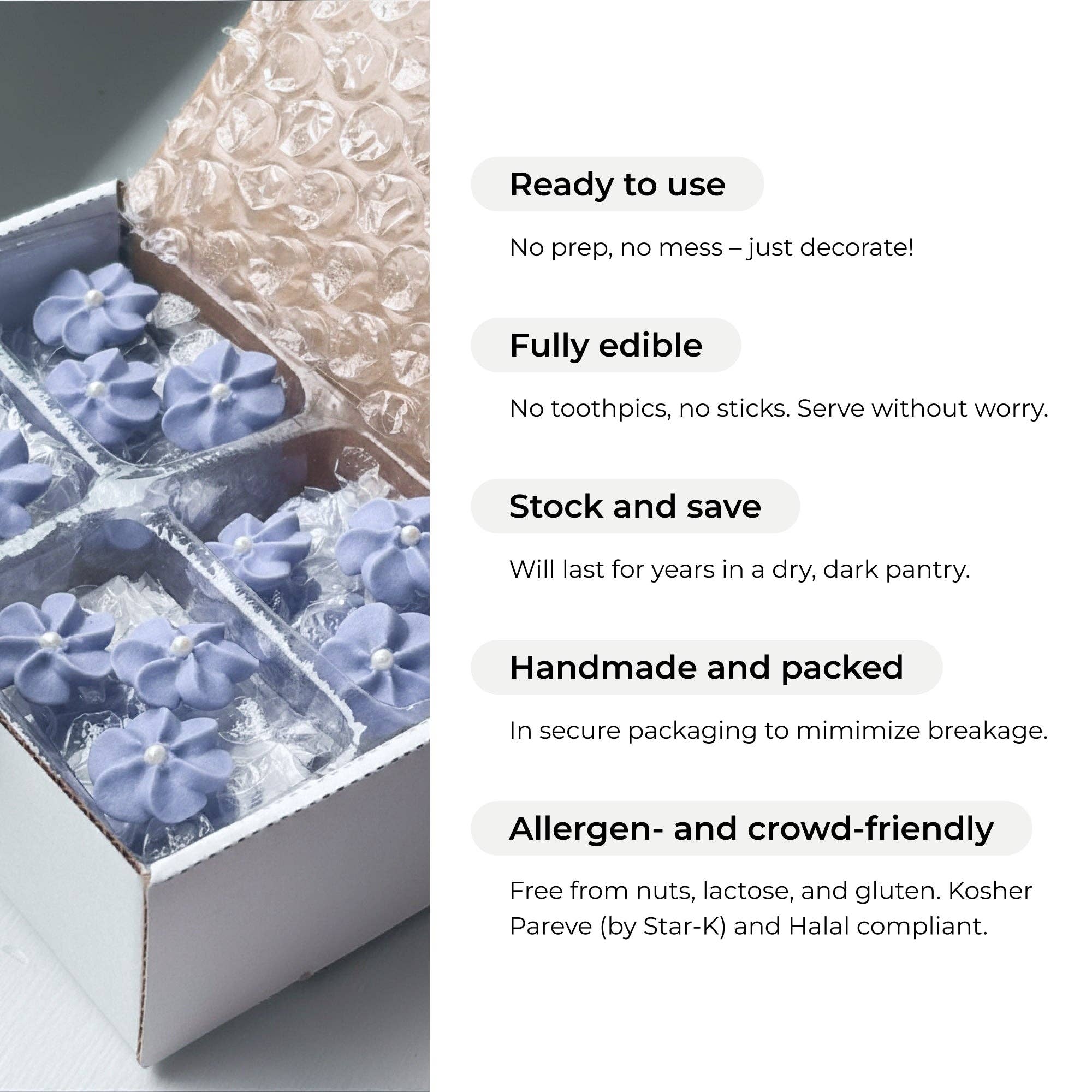 Global Sugar Art - Wholesale Cake/Cupcake Topper - Pink Royal Icing Drop Flowers with Pearl Centers3