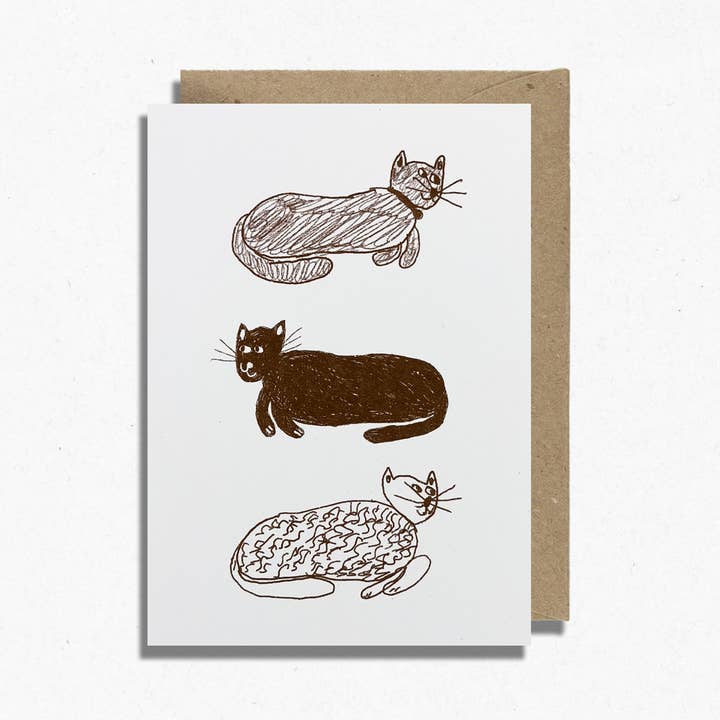 Cats Card in Brown | Risograph Printed | Animals & Pets for wholesale by Hot Pink Press