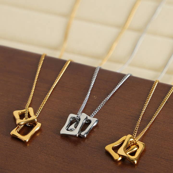 HOLLOW SQUARE PENDANT TITANIUM STEEL NECKLACE_CWAJE1090 for wholesale by ACCITY
