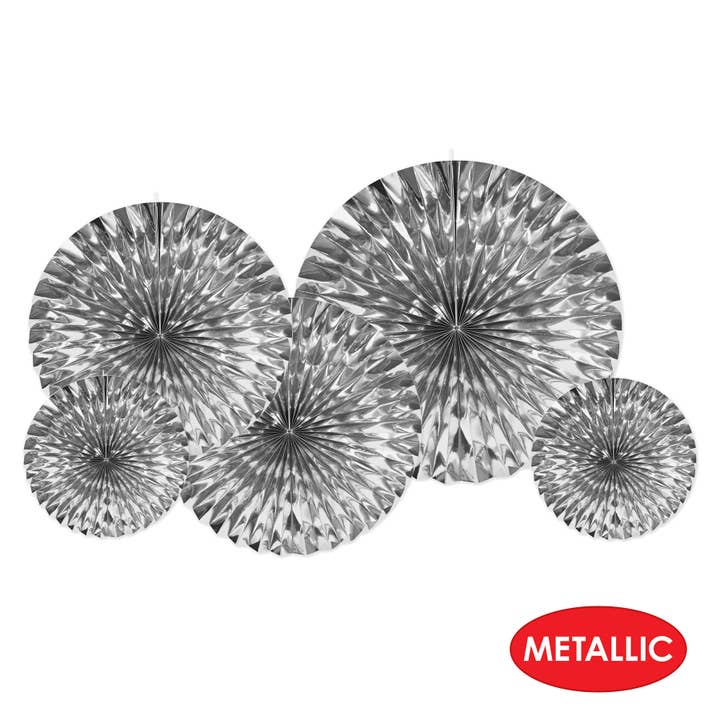 Beistle - Wholesale Party/Paper Folding Fan - Silver Metallic Fans, 5 per package3