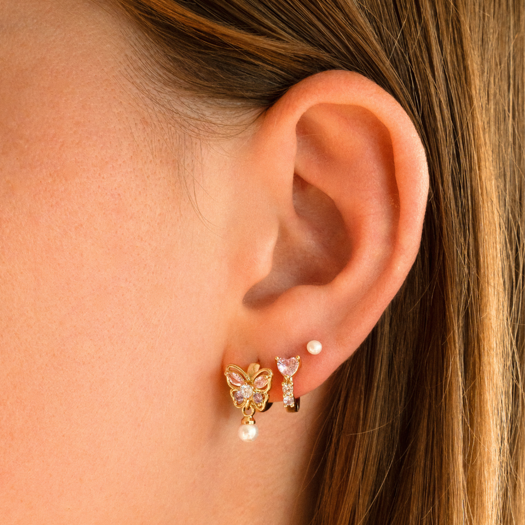 Gold Diamond heart hoops pink for wholesale on Faire1