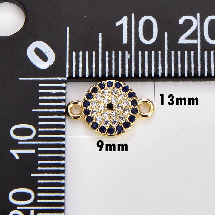 Beads Creation - Wholesale Individual Charm/Pendant - Micro Pave Coin EVIL Eye Gold Filled Charm Connector CN0571