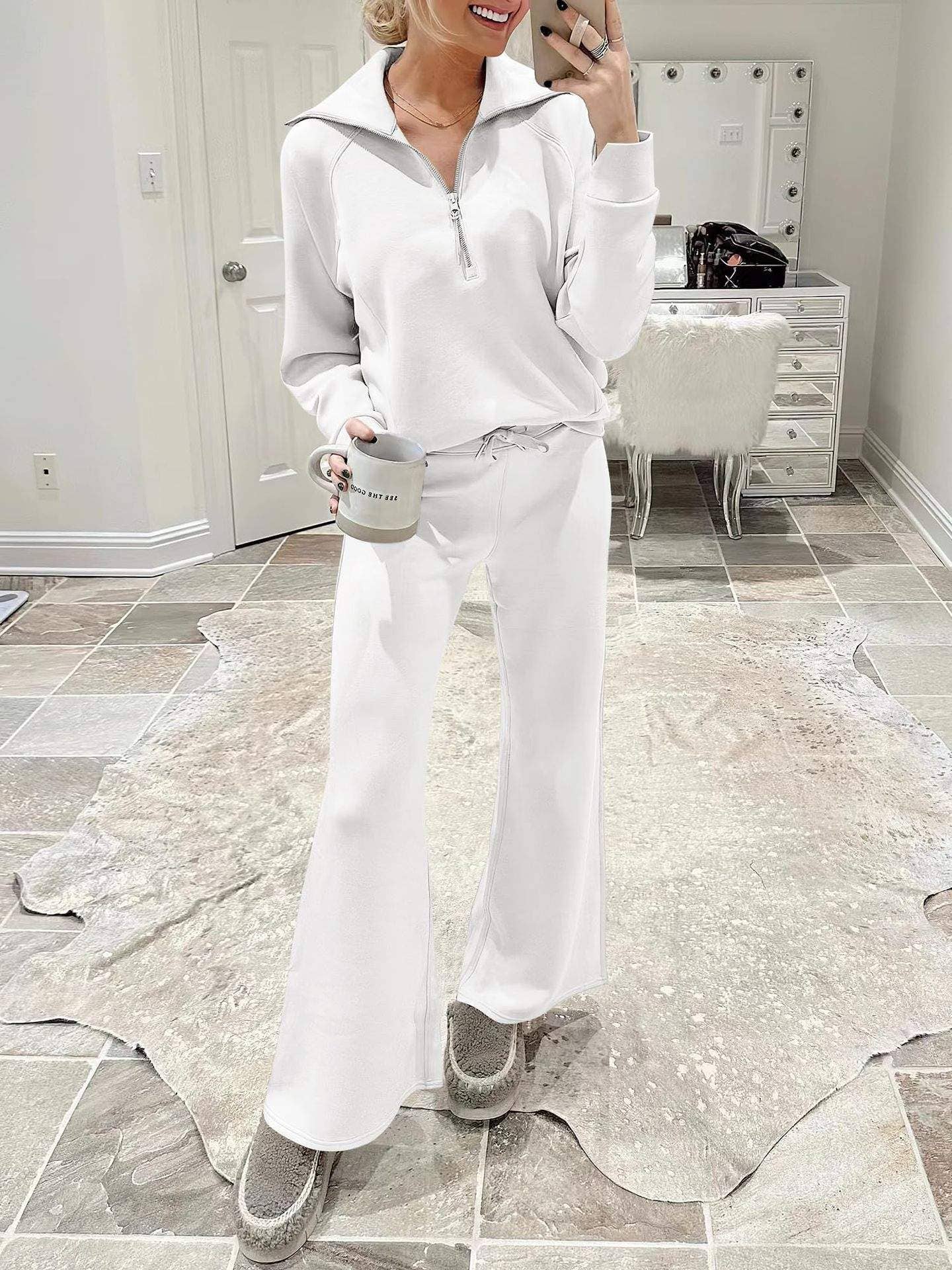 Queen Fashion - Wholesale Top & Skirt Set - Women's - long sleeved sweater wide leg pants two piece set88