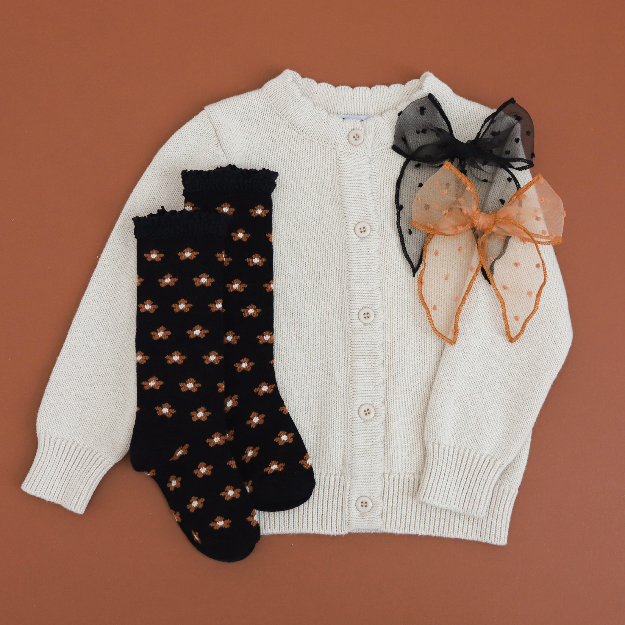 Little Stocking Co. - Wholesale Socks - Kids - Black Floral Lace Top Knee High Socks4