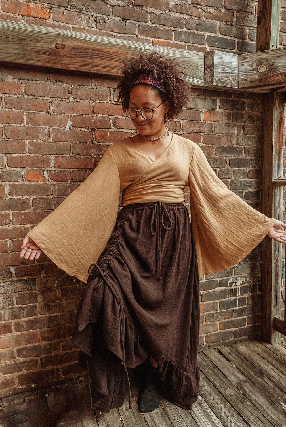 Gardenbelle Shop – Großhandel Bluse – Damen – Organic Cotton Bamboo Wickel-Oberteil mit Glockenärmeln11