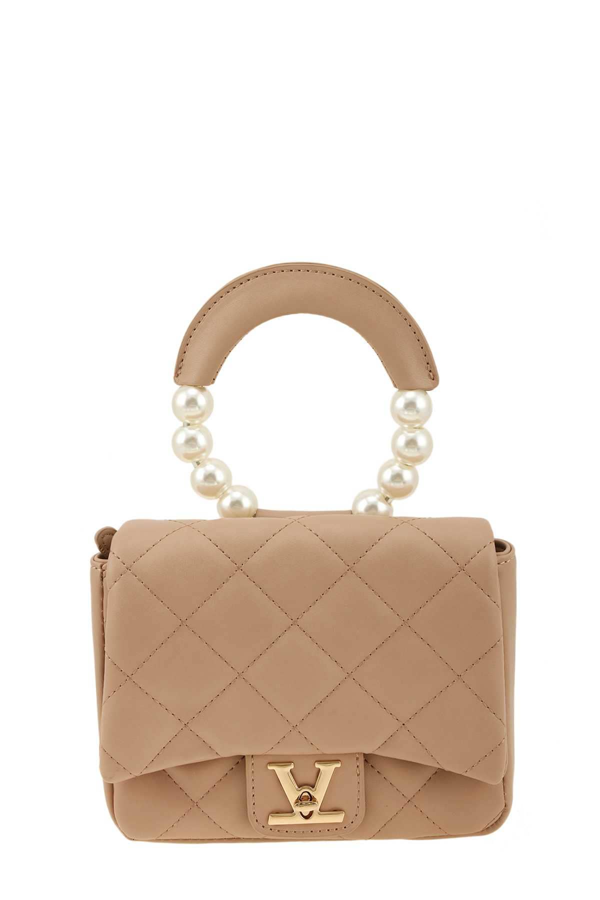 Pink Irene Wholesale - Wholesale Top Handle Bag - Women's - Diamond Quilted Bag with V Accent and Pearl Handle0