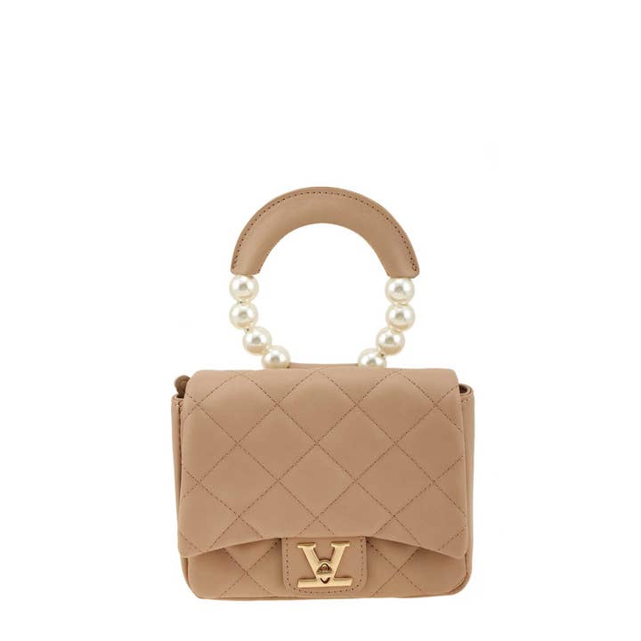 Pink Irene Wholesale - Wholesale Top Handle Bag - Women's - Diamond Quilted Bag with V Accent and Pearl Handle