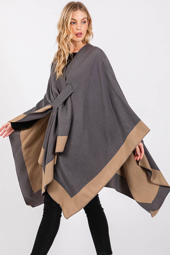 Hana - Wholesale Cardigan - Women's - Two Tone Pull Through Shawl Ruana Winter Cardigan11