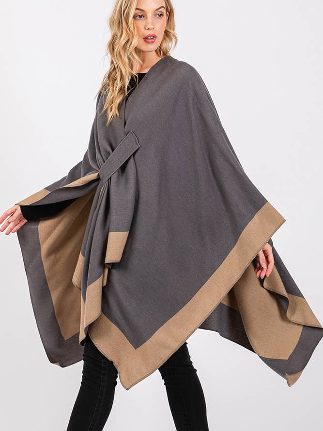 Hana - Wholesale Cardigan - Women's - Two Tone Pull Through Shawl Ruana Winter Cardigan11