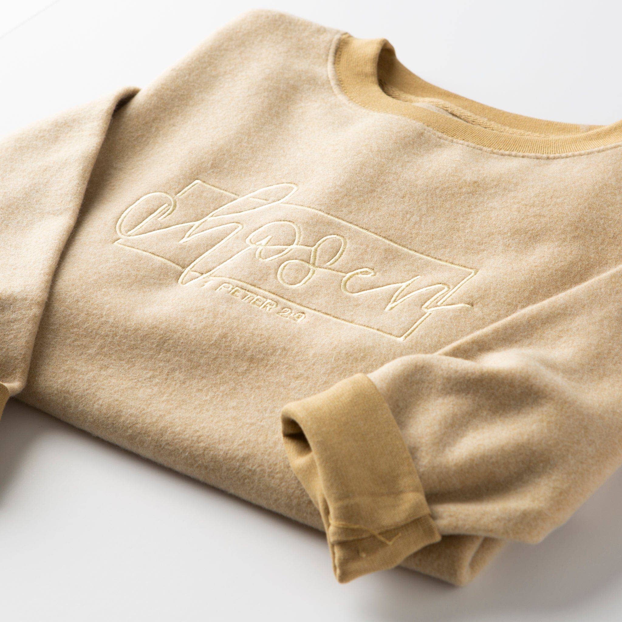 Khaki chiné Sweat-shirt Chosen Fuzzy brodé en vente sur Faire1