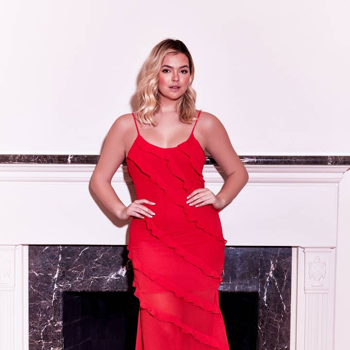 Kos Couture – Großhandel Kleid – Damen – Dylan & Davids Midi-Cocktailkleid mit Spaghettiträgern0