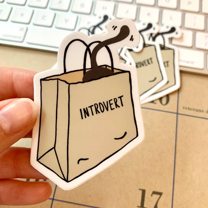 Introverting Cat Sticker, Vinyl Introvert Sticker for wholesale by Yellow Daisy Paper Co.
