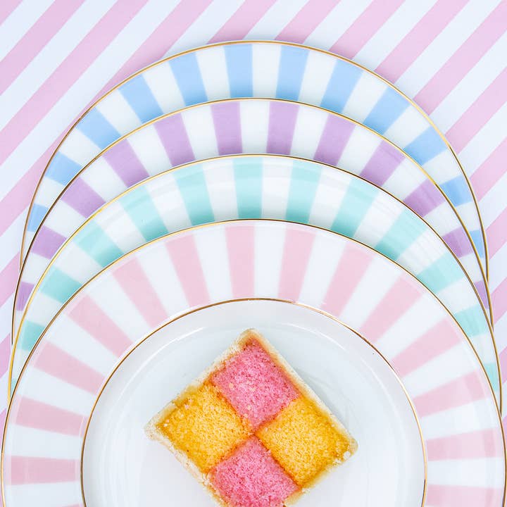 Bombay Duck - Wholesale Dinner Plate - Stripy Tea Plates Pastels - Set of 4