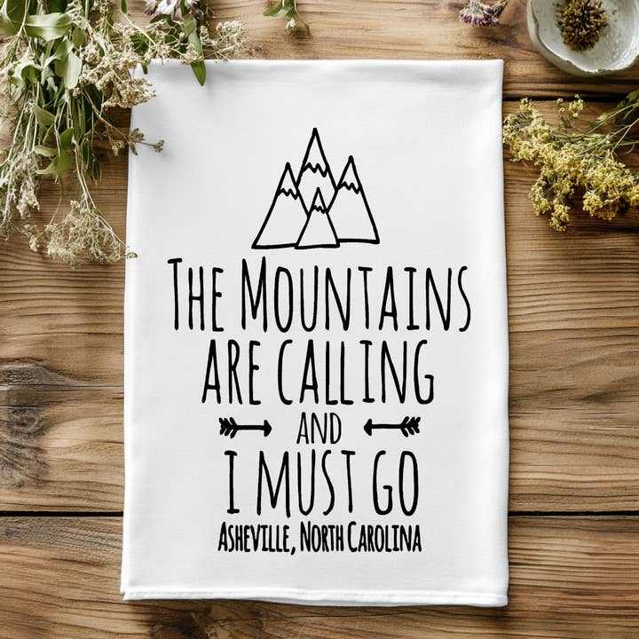 Mountains Are Calling (AVL) - Kitchen Towels for wholesale by Moonlight Makers