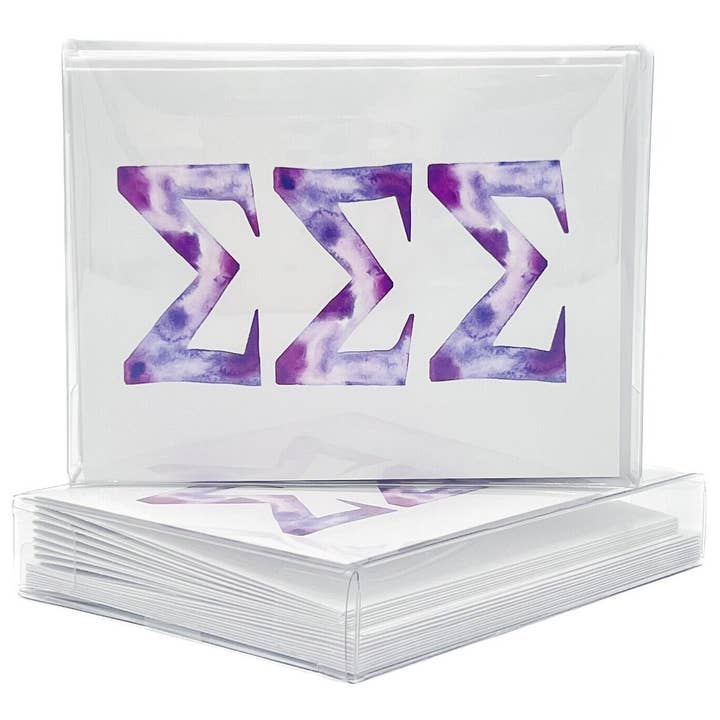Rachel Brooks Design, LLC - Wholesale Stationery/Notecard Set - Watercolor Sigma Sigma Sigma Folded Notes - Greek0