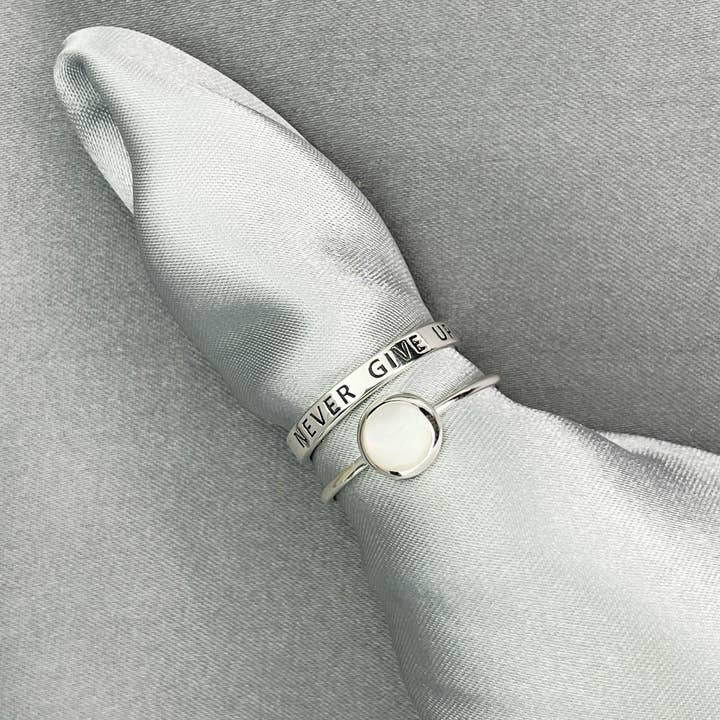 NEVER GIVE UP Ring - 925 Sterling Silver Engraving Stamp Finger Ring RG925-51 for wholesale by MadamLili