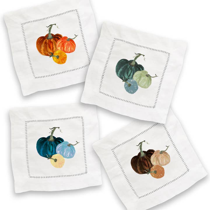 The Perfect Pumpkins Mixed Linen Cocktail Napkin Set for wholesale by French Graffiti