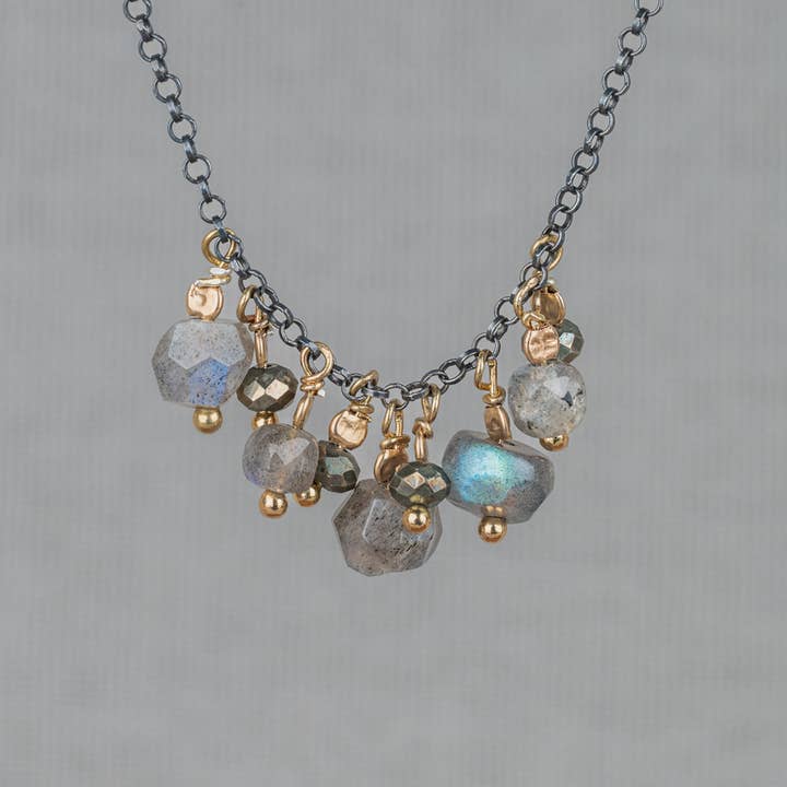Necklace bunches of silver gold plated +Labradorite +Pyrite for wholesale by Jéh Jewels