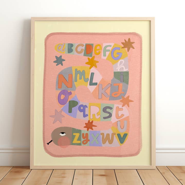 Rosa alfabetet pedagogisk orm väggkonsttryck – Färgglad för wholesale av Lara and Kin