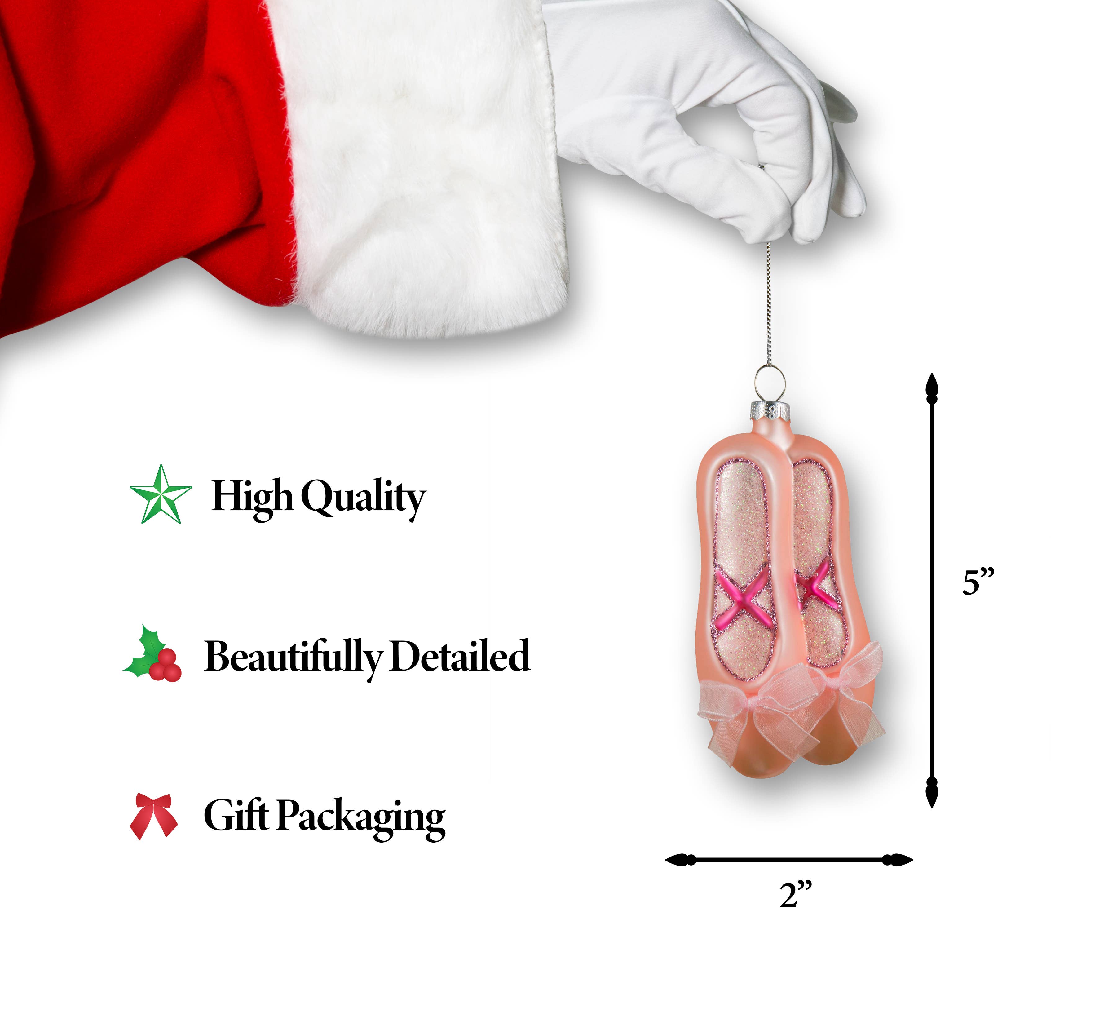 North Star Christmas - Wholesale Ornament - North Star Christmas | Ballerina Slippers Glass Ornament1