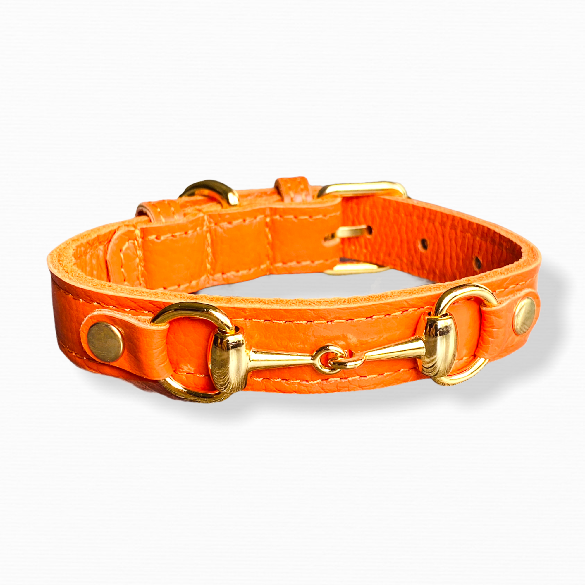 PupWiser - Wholesale Pet Collar - Dog - PRINCESS GRACE Handmade Leather Dog Collar (Orange)1