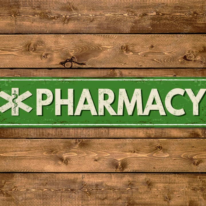 Pharmacy Street Sign in vintage stijl voor wholesale door Game Time Prints