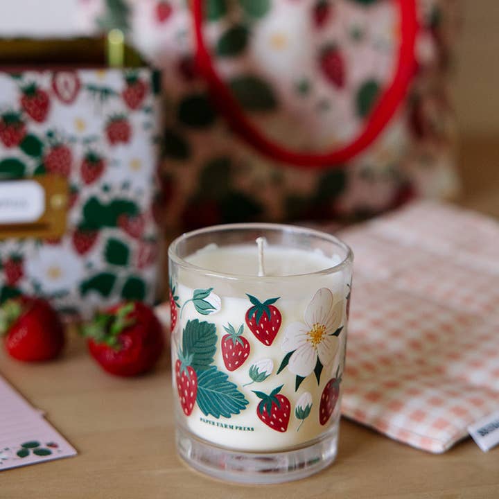 Paper Farm Press - Wholesale Jar/Filled Candle - Strawberry Patch Scented Soy Hand-Poured Candle