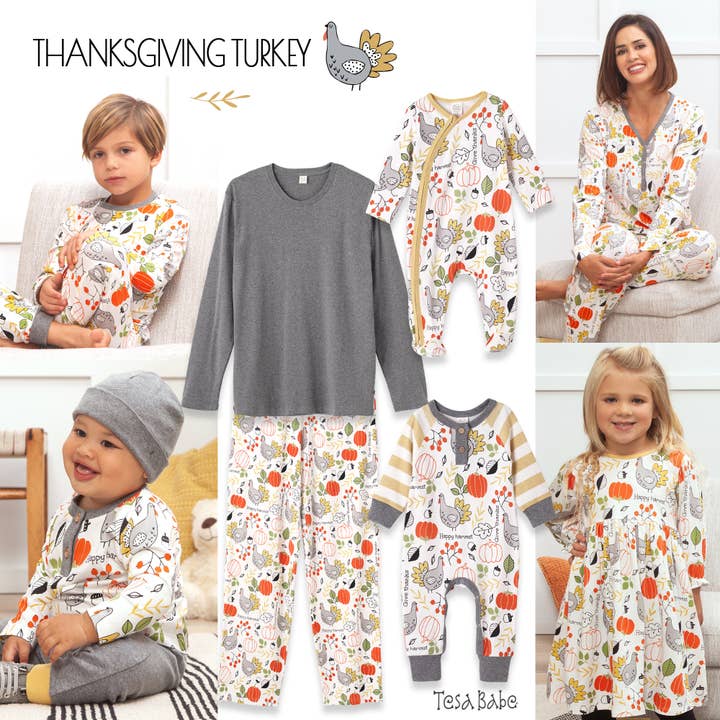 Tesa Babe - Wholesale Top & Pant Set - Baby - Baby Boy's Thanksgiving Turkey Bamboo Set