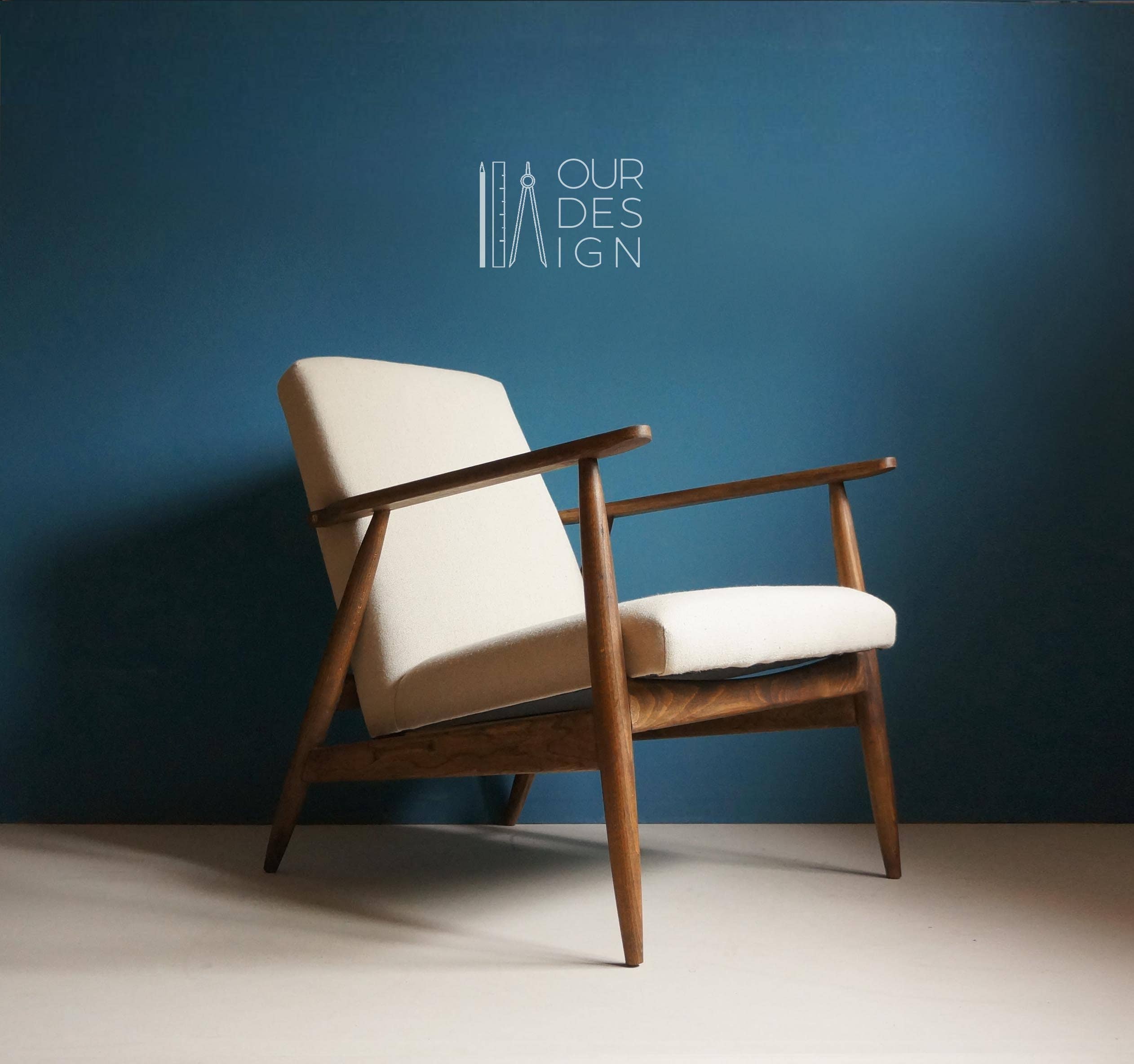 Workshop of Forms - Wholesale Chair - Vintage Style Armchair, Contemporary, Beige Linen Upholstery, Brass Finishes.