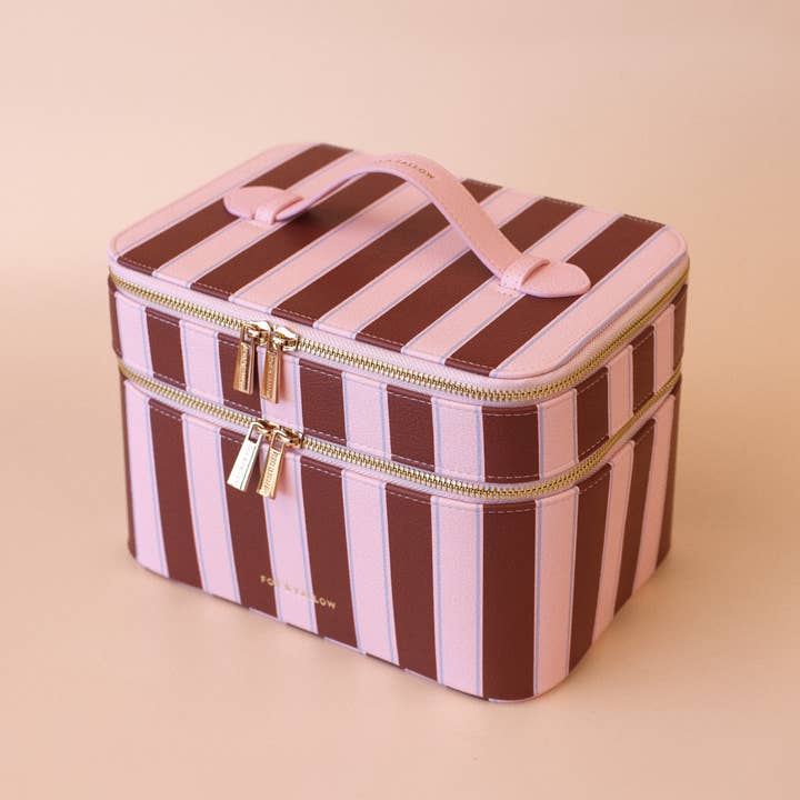 Fox & Fallow - Wholesale Makeup/Cosmetic Bag - Burgundy Stripe Vanity Case5