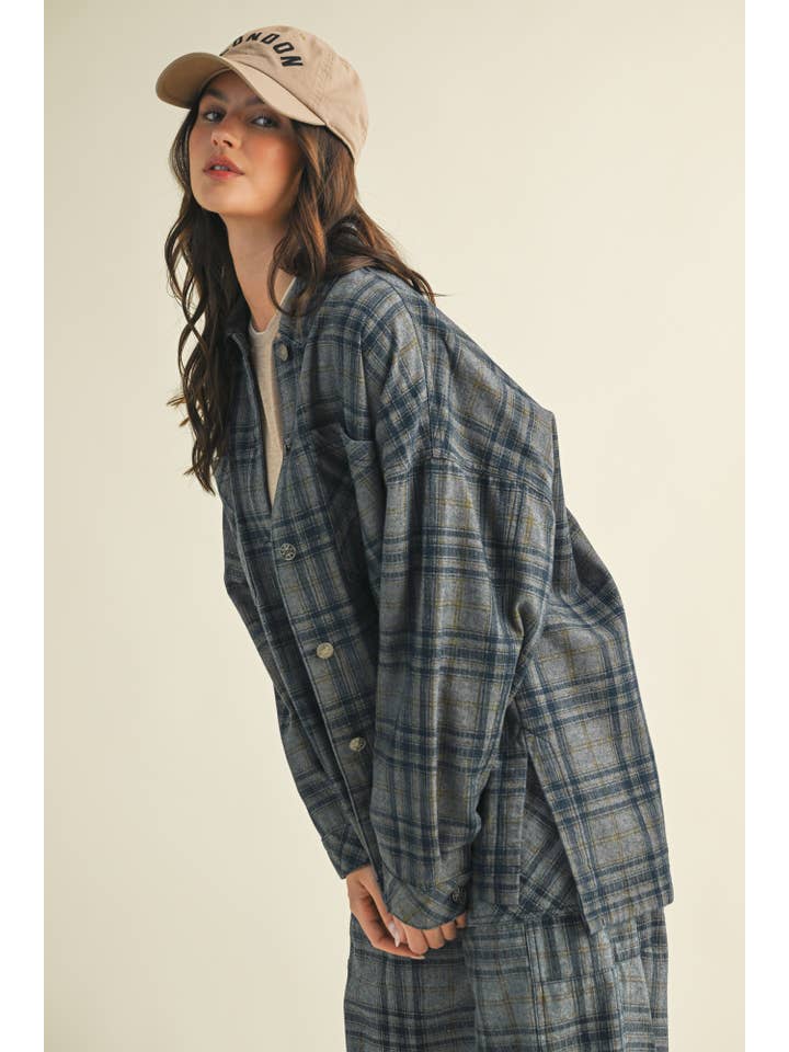 WASHED DENIM PLAID SHIRT SHACKET for wholesale on Faire3