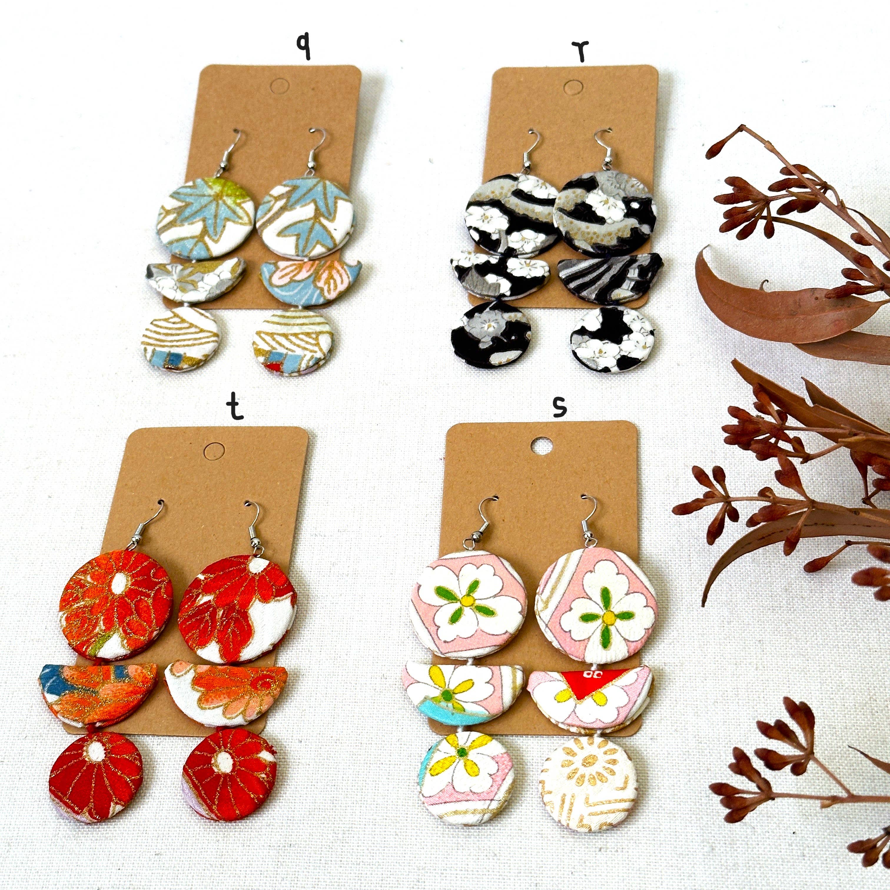 Sophie Silks - Wholesale Dangle earrings - Triple Drops Statement Kimono Earrings10