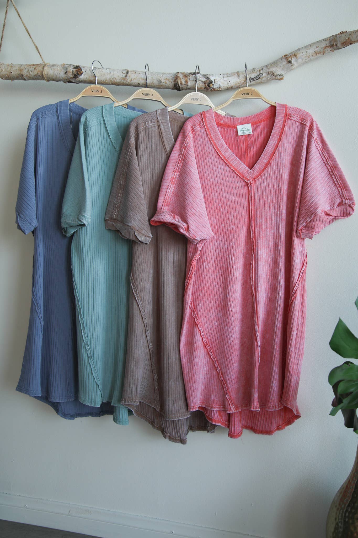 VERY J - Vente Robe – femme - Mini-robe droite en tricot côtelé délavé minéral ND316365