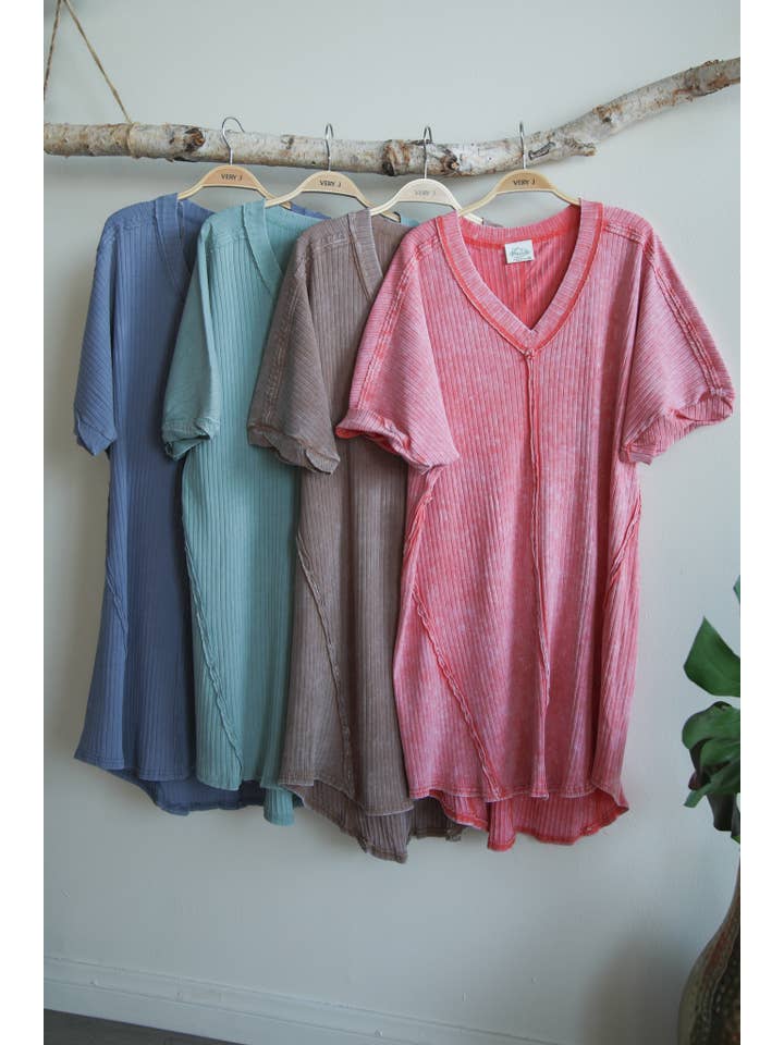 VERY J - Vente Robe – femme - Mini-robe droite en tricot côtelé délavé minéral ND316365