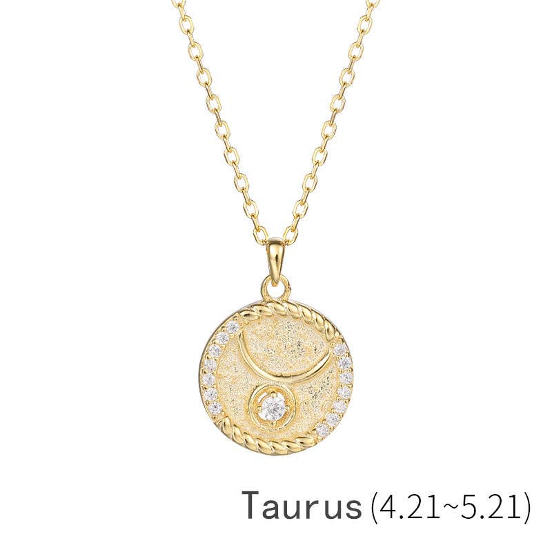 Perimade & Co. LLC - Wholesale Pendant/Charm Necklace - Gold Zodiac Sign Disc Charm Necklace in 925 Sterling Silver18