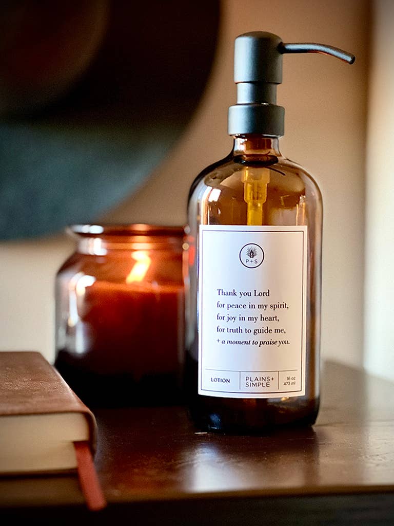 Plains + Simple - Wholesale Soap Dispenser - Thank You Lord Amber Glass Reusable Soap/Lotion Dispenser14