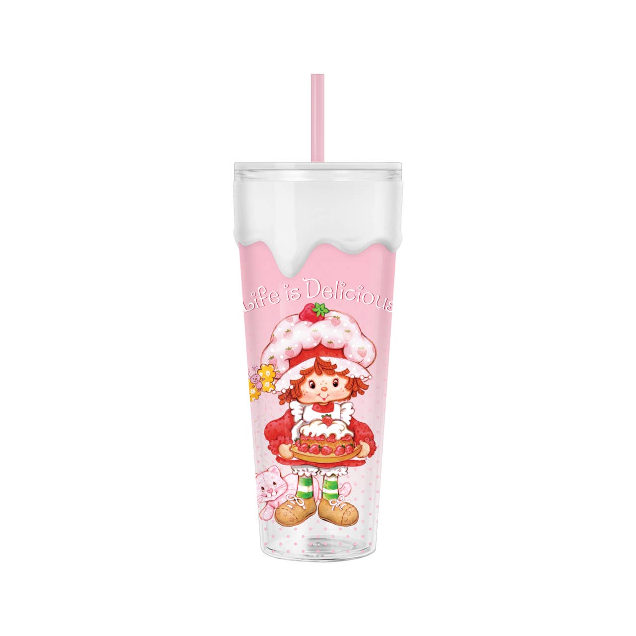 Silver Buffalo - Wholesale Insulated Mug/Tumbler - Strawberry Shortcake Life is Delicious 26oz Plastic Tumbler
