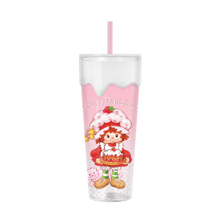 Silver Buffalo - Wholesale Insulated Mug/Tumbler - Strawberry Shortcake Life is Delicious 26oz Plastic Tumbler0