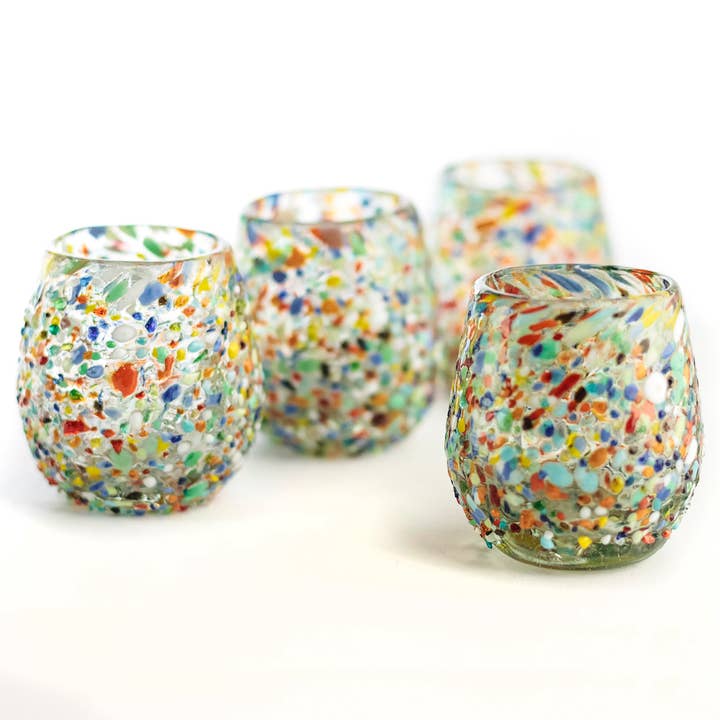MEXTEQUIL - Wholesale Shot Glass - Hand-Blown Shot Glasses - Set of 4 - 2 Oz- Barrel Confetti