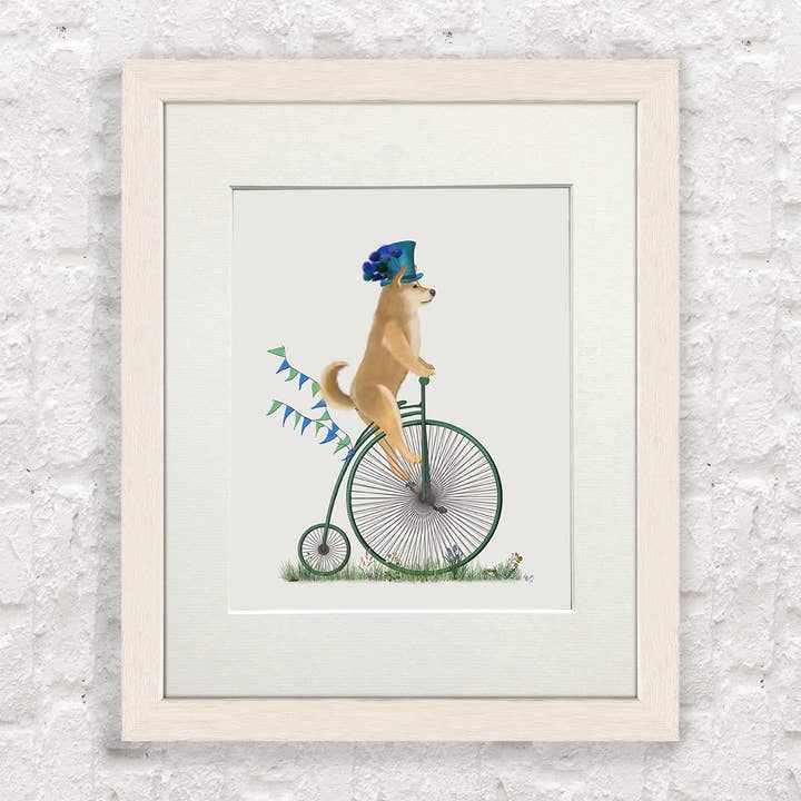 Shiba Inu på Penny Farthing Dog Giclee Konsttryck för wholesale av FabFunky Ltd