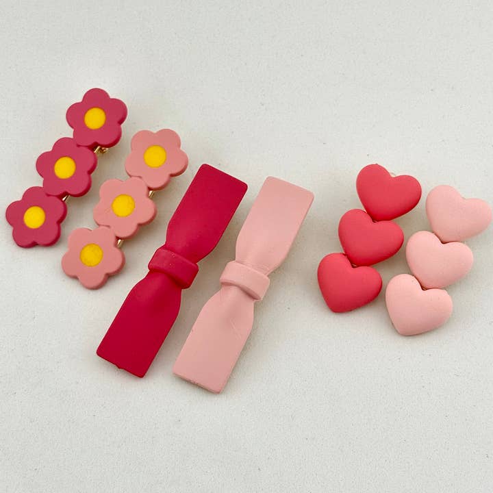 Corazón Rosa, Lazo, Horquillas con Flores | Clips para el Pelo Cutecore para venta al por mayor de Liv Rocks